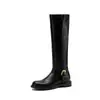 40-43 Tamanho Grande Comércio Exterior Botas de Montaria de Cano Alto Pretas Femininas Novas Retro Fivela Bico Redondo Salto Baixo Robusto Botas Longas