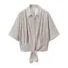 2026 Primavera Novo Estilo Europeu e Americano Fashionável Casual Solta Versátil Camisa de Manga Curta com Nó para Mulheres 7969040