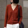 Cardigan de Punto Nuevo para Primavera y Otoño, Cuello en V, de un Solo Botón, Color Sólido, Recto, Casual, Versátil, Suéter, Prenda Exterior para Mujer