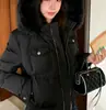 Abrigo de Invierno Retro Americano Estilo Nuevo Engrosado Cintura Ceñida Cálido Diseño Estilo Corto Cuello de Piel Capucha Acolchada Abrigo de Algodón Ropa de Algodón
