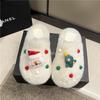 Pantuflas estilo navideño para mujer, lindas pantuflas esponjosas con muñeco de Papá Noel, para interior, hogar, cálidas, de felpa, en stock