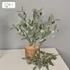 Planta verde artificial com ramo de oliveira e frutos, adereço para fotografia de casa, decoração de arranjo floral, ramo de oliveira para venda transfronteiriça