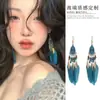 Estilo Bohemio Pendiente Largo con Borla Estilo Vacaciones de Alta Gama para Mujer Pendientes Retro de Pluma Estilo Étnico