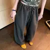 Pantalones Deportivos Casuales Grises Vintage para Mujer, Nuevo Estilo Otoño 2026, Pantalones de Chándal Holgados con Cordón en la Cintura, Pantalones de Pierna Ancha con Caída