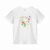 Camiseta blanca de mujer sin hombros, cuello redondo, manga corta, nuevo estilo de verano con diseño de estampado floral, versátil y juvenil