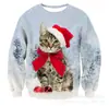 Venta Caliente Transfronteriza Nuevo Otoño e Invierno Estampado Navideño 3D Casual Talla Grande Suelta para Mujer Talla Europea Sudadera sin Capucha Cuello Redondo