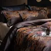 Juego de ropa de cama jacquard de cuatro piezas teñido en hilo de algodón de fibra larga estilo vintage 100S, juego de ropa de cama de modelo de lujo ligero de alta gama