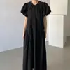 Vestido Largo de Verano Estilo Coreano 2026 Mangas Abullonadas Diseño Artístico Retro Color Sólido Sencillo y a la Moda