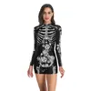 Novo Vestido Longo de Manga Longa Justo com Estampa 3D de Halloween Estilo Garota Popular Transfronteiriça Europeia e Americana Vestido Sexy de Festa