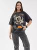 Camiseta de manga corta holgada, estilo americano, retro, desgastada, con dibujos animados, divertida, de algodón puro, elegante, combinable y a la moda, 2024