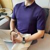 Nova Camisa Polo de Tricô Elástico de Manga Curta Masculina para o Verão 2025 Slim-fit Lasel Leve Madura Casual Camiseta de Manga Curta para Homem