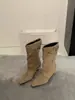 Botas de salto agulha bico fino plissadas empilhadas femininas 2026 novo estilo botas curtas dobradas botas de moda panturrilha larga botas western cowboy