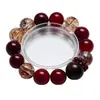 [Fruta Roja Hoja de Oro] Pulsera de Cristal Natural Ojo de Tigre Rojo para Mujer La Más Fácil de Combinar Pulsera de Regalo al por Mayor