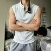 Chaleco Patchwork Desestructurado para Hombre, Camiseta de Fitness de Verano con Media Cremallera Estilo Americano con Diseño de Cuello Alto, Top Casual