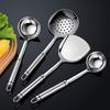 Espátula de acero inoxidable al por mayor, ideal para cocina de hotel, con mango de tubo redondo, cuchara sopera, colador, pala para freír y tenedor para carne.