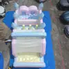 Pista de Obstáculos Inflável Macaron Rosa Claro Azul Comercial