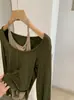 Camiseta de Manga Larga con Cuello Halter Ajustada para Mujer KEKEZOON Otoño Moda Diseño de Bloques de Color 9034