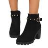 Comercio exterior talla grande botas martin mujer 2024 vintage tacón grueso remache hebilla cinturón botas de moda punta redonda tacón alto botines al por mayor