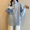 Camisa feminina manga longa plus size 2026 versão coreana outono solta casual moda cor sólida versátil simples top