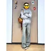 2026 Nuevo Exclusivo de Comercio Electrónico Transfronterizo Pantalones de Hombre Estilo Americano con Patrón de Rayos Micro-acampanados Lavado Retro Corte Diagonal Jeans de Calle
