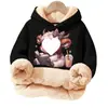 Moletom com Capuz Liso de Mistura de Algodão e Lã de Cordeiro, Forrado com Fleece, Sem Bolsos, Caimento Solto