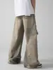Calça Jeans Masculina Tendência Estilo Wasteland Rasgada Solta Reta Perna Larga High Street Retrô Americano Desgastado