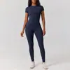 Conjunto de Roupa de Yoga Duas Peças Secagem Rápida Escovado Transfronteiriço, Conjunto de Roupa de Yoga Cor Sólida Gola Redonda Sensação de Pele Nu, Conjunto de Roupa para Esportes e Fitness