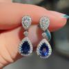 Venta caliente transfronteriza pendientes de industria pesada pendientes de circonita azul real súper brillantes europeos y americanos fabricantes de pendientes de moda de alta calidad de lujo ligero para mujeres