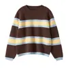 Suéter de Tricô Grosso Quente Estilo Coreano Moda Preguiçosa para Crianças Inverno Cores Listradas em Blocos Tamanhos Médio e Grande