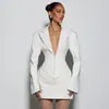 Vestido Blazer Elegante de Color Sólido con Cuello en V Profundo y Cintura Fruncida, Estilo Europeo y Americano Transfronterizo para Mujer, Otoño e Invierno 2025