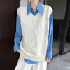 Chaleco de punto para mujer con cuello en V, holgado y versátil, 100% lana pura, suéter sin mangas para uso casual en otoño e invierno