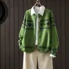 Cárdigan de punto jacquard casual de corte holgado con cuello redondo para mujer, estilo artístico, de un solo pecho, moderno, adelgazante, abrigo corto versátil
