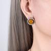 Brincos de corrente de olho de tigre vintage e elegantes, estilo francês, com pingente de pinho vermelho, colar de aço titânio para mulheres