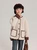 Pudding Haru Tops para Niños 2025 Otoño e Invierno Chaqueta Simple de Cachemira de Cuello Redondo para Niñas Diseño de Empalme a Cuadros
