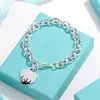 Pulsera para Pareja Etiqueta Inglesa en Forma de Corazón Marca T Cierre de Amor Ot Esmalte Azul Anillo de Corazón Melocotón Joyería Estilo Ins Transfronterizo