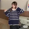 Tricô Listrado Estilo Coreano para Mulheres 2025 Primavera Novo Estilo Retrô Estilo Preguiçoso Roupa Externa Macio Sedoso Pulôver Tricô Solto Tendência