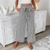 Moda Feminina Europeia e Americana Cross-Border Nova Primavera/Verão 2026 Site Independente Amazon Calça Casual Elegante de Listras Corte Reto para Mulheres