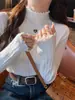 Fábrica de Suéteres Dalan Source Outono e Inverno Gola Alta Meio Ruffled Malha Amiga da Pele para Mulheres Slim Fit Top Emagrecedor
