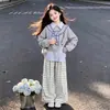 Conjunto Casual de Chicas Estilo Escolar con Sudadera con Capucha de Retazos Rayados con Solapa, Talla Mediana a Grande