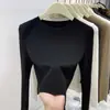 Suéter básico de tricô canelado com gola redonda para mulheres, adequado para primavera, outono e inverno, em um estilo simples, moderno e curto