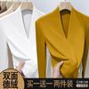 Camiseta térmica de terciopelo alemán para otoño e invierno, de manga larga, para mujer, nueva, gruesa con forro polar, corte ajustado, moda occidental, top con cuello en V
