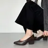 Zapatos Mary Jane de Cuero Suave Estilo Retro Francés para Mujer con Tacón Grueso Elegantes Zapatos de Vestir para el Trabajo Punta Fina Slip-on Zapatos de Tacón Alto para Mujer