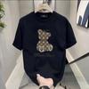 Camiseta de manga curta Bear masculina verão 2024 nova marca de algodão da moda fluxo solto fino all-match casual top