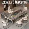 Nova Mesa de Chá de Ardósia de Pedra de Luxo Estilo Chinês Mesa de Chá Moderna e Combinação de Cadeiras Simples Leve Luxo Mesa Grande de Escritório Mesa de Chá