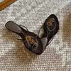 Nuevas Chanclas Retro de Tacón Grueso para Mujer 2026, Sandalias de Tira con Pedrería Abiertas para Verano con Tacón Medio