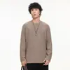 Camiseta Masculina Manga Longa Gola Redonda 2026 Chegada Nova Outono Textura Cor Lisa Peso Pesado Retro Japonês Casual