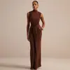 Moda Feminina para Comércio Exterior Europeu e Americano Vestido de Banquete Elegante Vestido de Noite Moda Quente Menina Sexy Revelador de Quadril Sem Mangas Longo