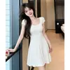 Vestido de Punto A-Line con Diseño Jacquard, Cuello en U, Cintura Alta Elástica para Afinar la Figura, Estilo Francés, "Cisne Blanco" Transfronterizo para Mujeres Petites