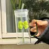 Vaso de Agua Cuadrado Transparente Sencillo con Asa de Lazo, Vaso con Popote de Vidrio, Taza de Vidrio Resistente a Altas Temperaturas para Café y Leche, Vaso de Vidrio