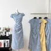 Lingxian Zihe Ruchu Nuevo Jacquard Chino Mejorado Cheongsam Vestido de Verano Hermoso Cheongsam Cuello Cintura